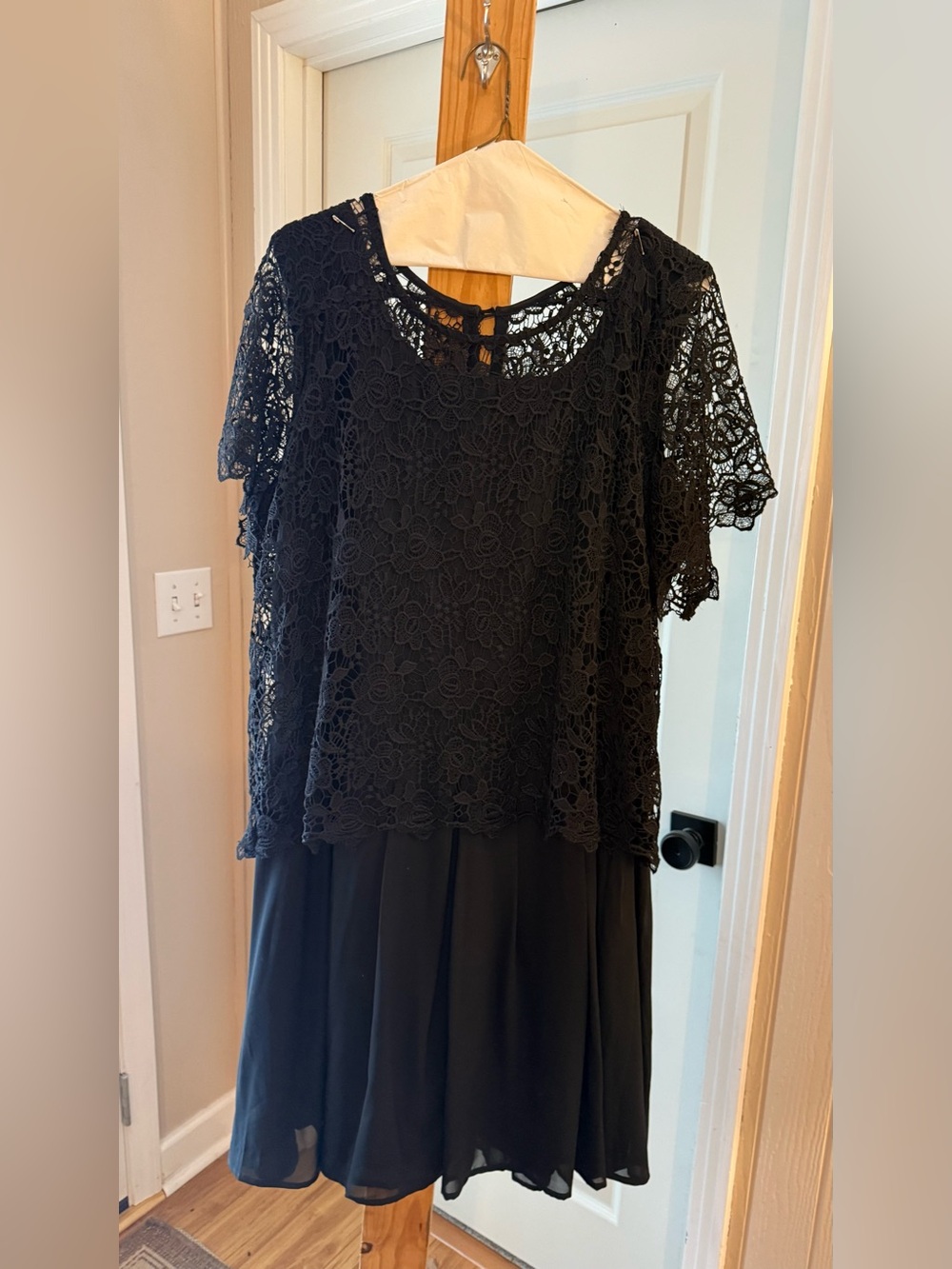 Roaman's Black Lace Overlay Midi Dress